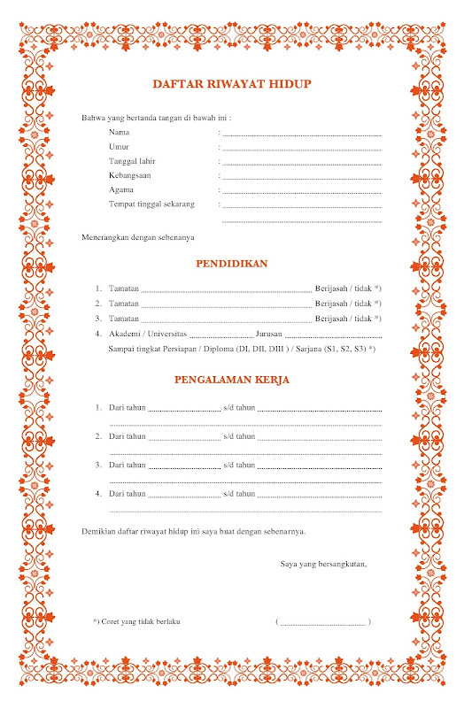 Daftar riwayat hidup cv kosong doc pdf word tulis tangan